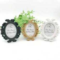 Classic Resin Baroque Picture Frame Mini Ellipse Oval Shape Wedding Table Number Holder Place Card Holder pc - Black - one-size