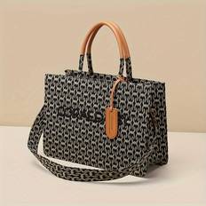 Classic Pattern Tote Bag, Retro Geometric Handbag, Women's Large Capacity Crossbody Bag