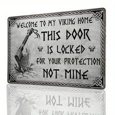 "nordic Elegance" Welcome To My Viking Home" Metal Tin Sign - 8x12 Inch | Durable, Waterproof & Dustproof Wall Art For Home, Bar, Cafe Decor | Easy-hang Design With Pre-drilled Holes