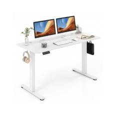 Hæve-/Sænke skrivebord i aluminium og møbelplade 140 x 60 cm - Hvid/Hvid