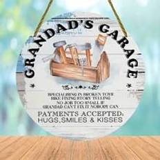 pc Grandpas Garage Sign Fathers Day Decoration Fun Wall Decor Vintage Wooden Sign Novel Wall Art Gift For Fathers Day Grandpas Birthday Wreath Accesso - Multicolor - one-size