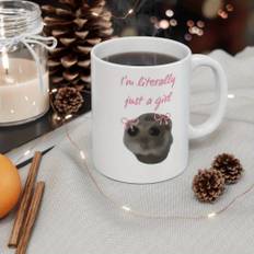 Ceramic Hamster Mug - Degradable Multipurpose Machine Washable Cup With "i'm Just A Girl" Meme Print For Beverages