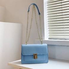 Blue Pu Elegant  Minimalist Style Square Shoulder Bag With Metal Chain  Lock Buckle Design Suitable For Women For Daily Commuting Shopping Traveling H - Blue - one-size