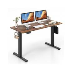Hæve-/Sænke skrivebord i aluminium og møbelplade 140 x 60 cm - Sort/Brun natur