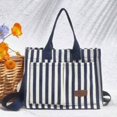 Blue  White Striped Womens Tote Bag - Blue and White - one-size
