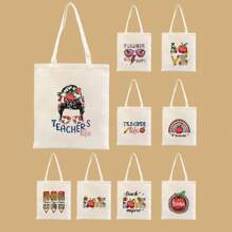 pc Stylish Teacher Red Apple Series Sunflower  Letter Printed Canvas Tote Bag For Women Beige Color Convenient For Outings And Reusable As Daily Commu - Beige - Woman Apple Hair Band Teachers,Teacher Coconut Tree Glasses Lightning,LOVE Two Lines,Teacher Pencil