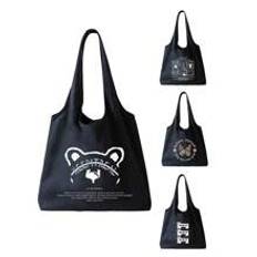pc Women Black Animal Print Canvas Top Tote Bag Reusable Portable Shopping Bag For Travel Daily Commute - Black - Bear Letters Keep Itreal,Six Bear Pictures With Letters,Flowers and Butterflies Letters Believe,Thre