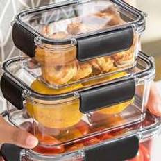 PC Upgraded Buckle Lock Transparent Food Salad Fruit Bento Storage Container With Lid Separate Crisper Box Suitable For Restaurant Dishwasher Safe For - Black - 460ml,800ml,1100ml