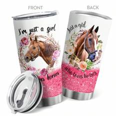 pc I Am Just A Girl Who Love Horses Insulated Tumbler With Lid Stainless Steel Double Vacuum Coffee Tumbler Cup Travel Mug For Home Office Travel Part - Multicolor - 600ml