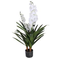 Kunstig Orkidé - 90 cm - 2-grenet - Hvide blomster - Kunstig blomst i sort potte