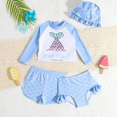 Baby Girl Swimwear Set Separated Sun Protection Clothing With Multiple Pieces Mermaid Element And Swimming Cap Included - Multicolor - 6-9M,9-12M,12-18M,18-24M,2-3Y