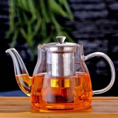 1pc Glass Teapot With Tea Infuser, Heat Resistant Borosilicate Glass Tea Kettle With Tea Strainer, Blooming And Loose Leaf Tea Maker, Perfect For Home Office Restaurant Family Day, Tea Accessories