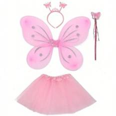 pcs Kids Butterfly Wings Fairy Wand Fluffy Pettiskirt Ballet Tutu Skirt Cosplay Festival Party Princess  Fairy Dress Up Mardi Gras Casual School Holid - Pink - one-size