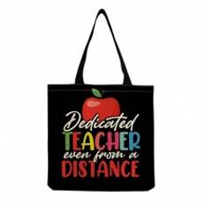 PrintVovage Teachers Day Gift Printed Tote Bag Portable Travel Beach Bag Large Capacity Fashion Art Handbag Letter  Apple Pattern Canvas Bag Reusable  - Red