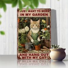 1pc Vintage Garden & Cat Themed Metal Tin Sign, 8x12inch (20x30cm), Rustic Aluminum Wall Art Decor For Home, Kitchen, Bar, Patio, And Man Cave, Durable And Funny Indoor/outdoor Decorative Plaque
