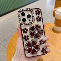 Floral Customized D Flower  Rhinestone Decor Phone Case Compatible With Apple IPhone  ProMax Pro Max  Pro New Korean Electroplated Full Edge Cover Wit - Purple - iPhone 12,iPhone 12 Pro Max,Iphone 13,iPhone 14,iPhone 14 Pro,iPhone 14 Pro Max,iPhone 11,iPhone 11
