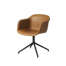 Muuto Fiber armchair drejebase med retur kontorsstol Cognac læder, sort understel