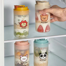 pc New Cartoon Pattern Portable Mug With Spoon Suitable For Gifting Breakfast Fruits Creative  Cute Ice Cream Themed HighQuality Multipurpose Travel M - Multicolor - Rabbit,Brown Bear,Red Lion,Black Panda