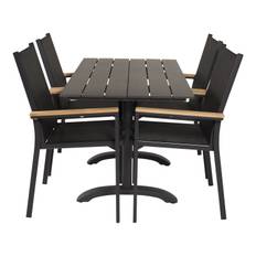havesæt, m. Denver cafébord (120x70) og 4 Texas stole, m. armlæn - sort aintwood/alu