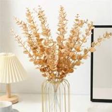pcsbunch Golden Artificial Eucalyptus Single Stem For Home Decoration Christmas  New Year Holiday Minimalist Classic Style Living Room  Office Decorat - Gold - one-size