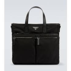 Prada Re-Nylon leather-trimmed tote bag - black