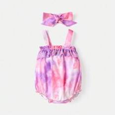Patpat pcs Baby Girl Tie Dyed Sleeveless Romper With Headband Set - Multicolor - 6-9M,9-12M,12-18M,18-24M,3-6M