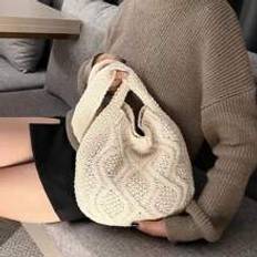 Retro Literary Knit Bag For Women Simple And Versatile LargeCapacity Shoulder Bag Handbag Fashionable Woven Commuter Tote Bag - Beige