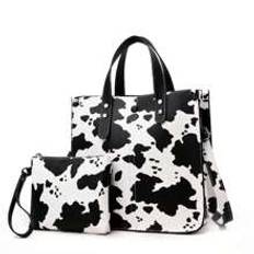 Animal Print Cow Print Color Block pcs Tote Bag Shoulder Bag Cross Body Bag Fashionable Backpack Travel And Commuting Bag With Handbag For Women With  - Black and White