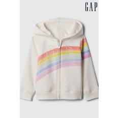 Gap White Logo Stripe Print Zip Up Hoodie (Newborn-5yrs)