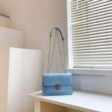 Blue PU Elegant And Simple Style Metal Chain Lock Flap One Shoulder Square Bag Suitable For Womens Daily Commute Outdoor Shopping Travel Parties Birth - Blue - one-size