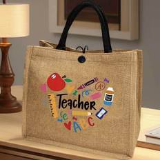 Teacher's Day Themed Print Burlap Tote Bag, Large Capacity Shoulder Shopping Bag, Lightweight Handbag, Gift For Teacher
