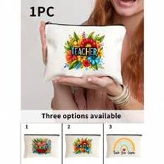 PC Fashionable Minimalist Rainbow Apple Love Teachers Printed Handheld BagLargeCapacity Storage Cosmetic BagCoin Purse Cute Retro Simple Fashion Lette - Beige - Item 1 (one Piece),Style 2 (one Piece),Style 3 (one Piece)