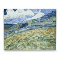 WHEAT FIELD af Vincent Van Gogh - Firkantede / Lærred - med saml selv ramme - diamanter - pen - gele / 40 x 50 cm