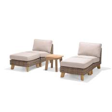 Lifestyle Garden Bahamas cafésæt Teak/natur med beige pude 2 midterdele, 2 fodskamler & sidebord 50x50 cm