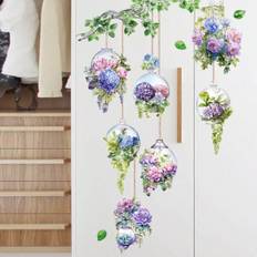 pc Large Size Wall Sticker With Hanging Basket Flower Vase And Green Plants For Bedroom Living Room Home Wall Decoration SelfAdhesive Painting - Baby Blue - one-size