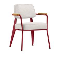 Vitra - Fauteuil Direction, Natural Oak, Base Japanese RedFabric Cat. F100 Nubia Col. 01 Ivory/Perle