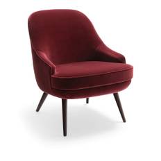 Walter Knoll - 375 Armchair Low 375-10, Oak Burned, Fabric Cat. 32 Harald 2 582 Red Grape, Standard Piping, Synthetic Glides