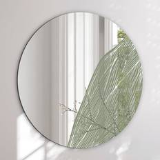 Rundt Spejl Med Print - Connected Greens Iii Med Træramme - Ø60 Cm - Incado