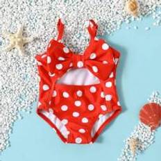 Patpat Baby Girl Allover Polka Dot Print Cut Out OnePiece Swimsuit - Red - 6-9M,9-12M,12-18M,18-24M,3-6M