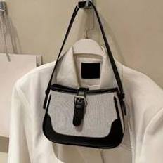 Retro Color Contrast Shoulder Bag Niche Design Underarm Purse Womens Buckle Decor Crossbody Bag - Black and White