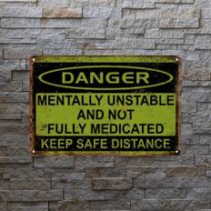 1pc Vintage Metal Sign "mentally Unstable And Not Fully Medicated Keep Safe Distance" Wall Decor, Humorous Poster For Home, Office & Bar, Rustic Metal Wall Art, Durable Indoor/outdoor Use, 8x12 Inches
