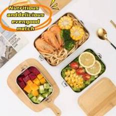 Pc Stainless Steel Lunch Box With Lock Bamboo Lid Efficient And Durable Stainless Steel Lunch Box Suitable For Outdoor Suitable For BackToSchool Campi - Silver - 850ML No Septum,1400ML No Septum,850ML,1400ML Septum