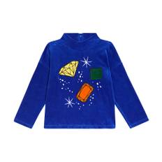 Mini Rodini Jewels appliquÃ© velour sweater - blue - Y 4/5