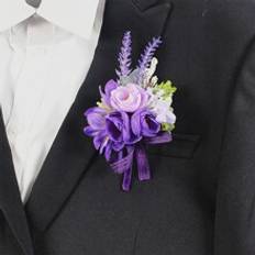 pc Mens Classic Style Wedding Boutonniere With Purple Artificial Flowers  Pine Cones  Lavender  Lily - Purple - one-size