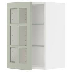 IKEA - METOD vægskab med hylder/vitrinlåge, hvid/Stensund lysegrøn, 40x60 cm