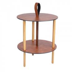 LindDNA strap table (Ø38 cm/cognac) - Cognac/oak