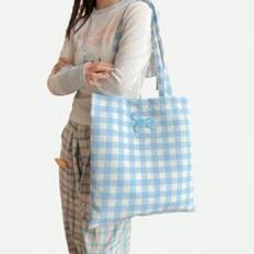 Blue Plaid Design Fine Embroidery HighQuality Fabric Magnetic Closure Casual Fashion Womens Shoulder Bag Perfect For Daily Commute Shopping Festivals  - Blue