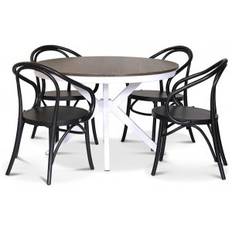 Skagen spisebordssæt; rundt spisebord 120 cm - Hvid/brunbejdset eg med 4 stk. Danderyd No.30 stole Sort