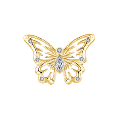 Støvring - Sølvforgyldt broche sommerfugl med syntetiske cubic zirconia - 25 x 35,3 mm
