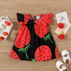 Patpat Baby Girl Girl Strawberry Print FlutterSleeve Dress - Red - 6-9M,9-12M,12-18M,18-24M,3-6M